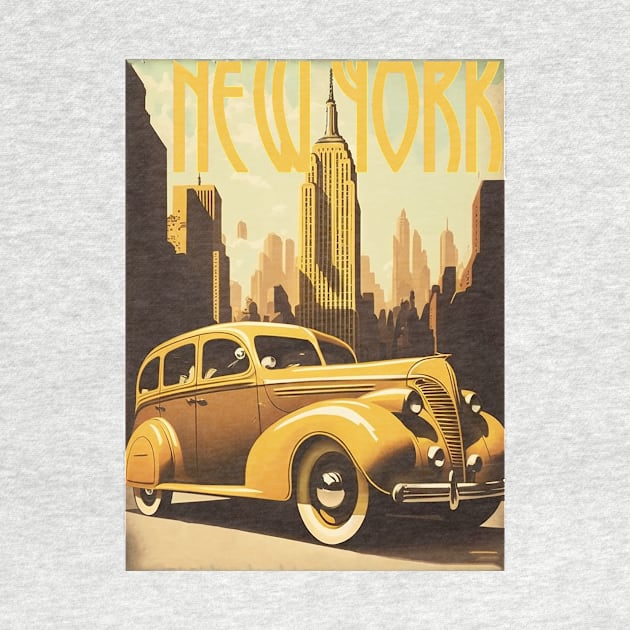 New York Car Vintage Travel Art Poster by OldTravelArt